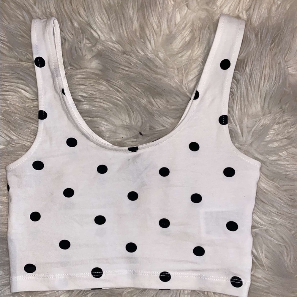 Black and white polka dot crop top